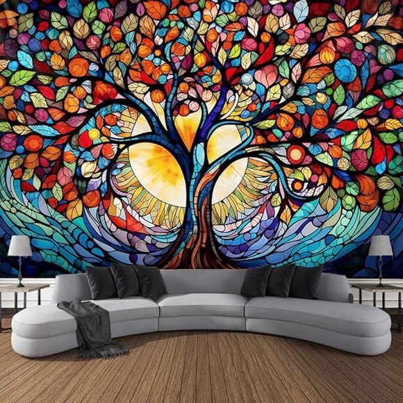NWT 58x51 Large Dorm Room Tree of Life Tapestry Boho BlackLight Dorm Wall - Picture 1 of 6